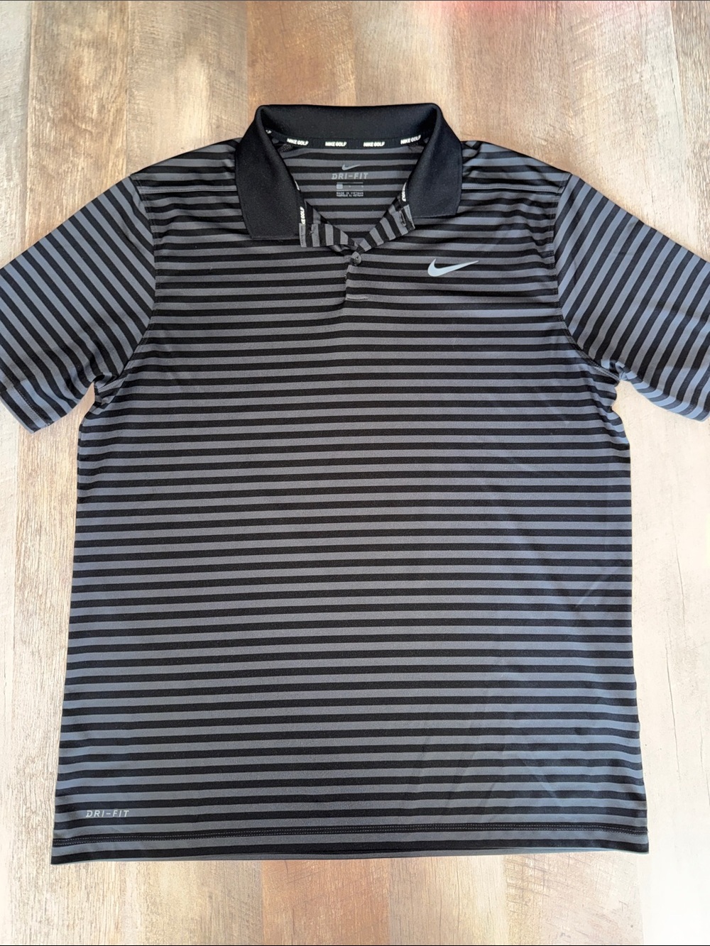 Nike Men’s Black & Gray Striped Dri-FIT Polo
